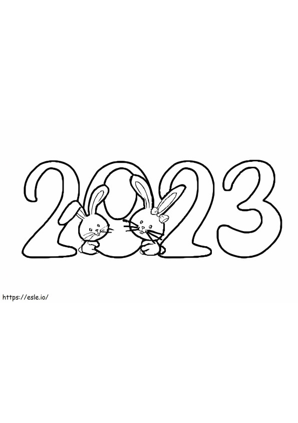 Coloriage Année 2023 avec des lapins à imprimer dessin