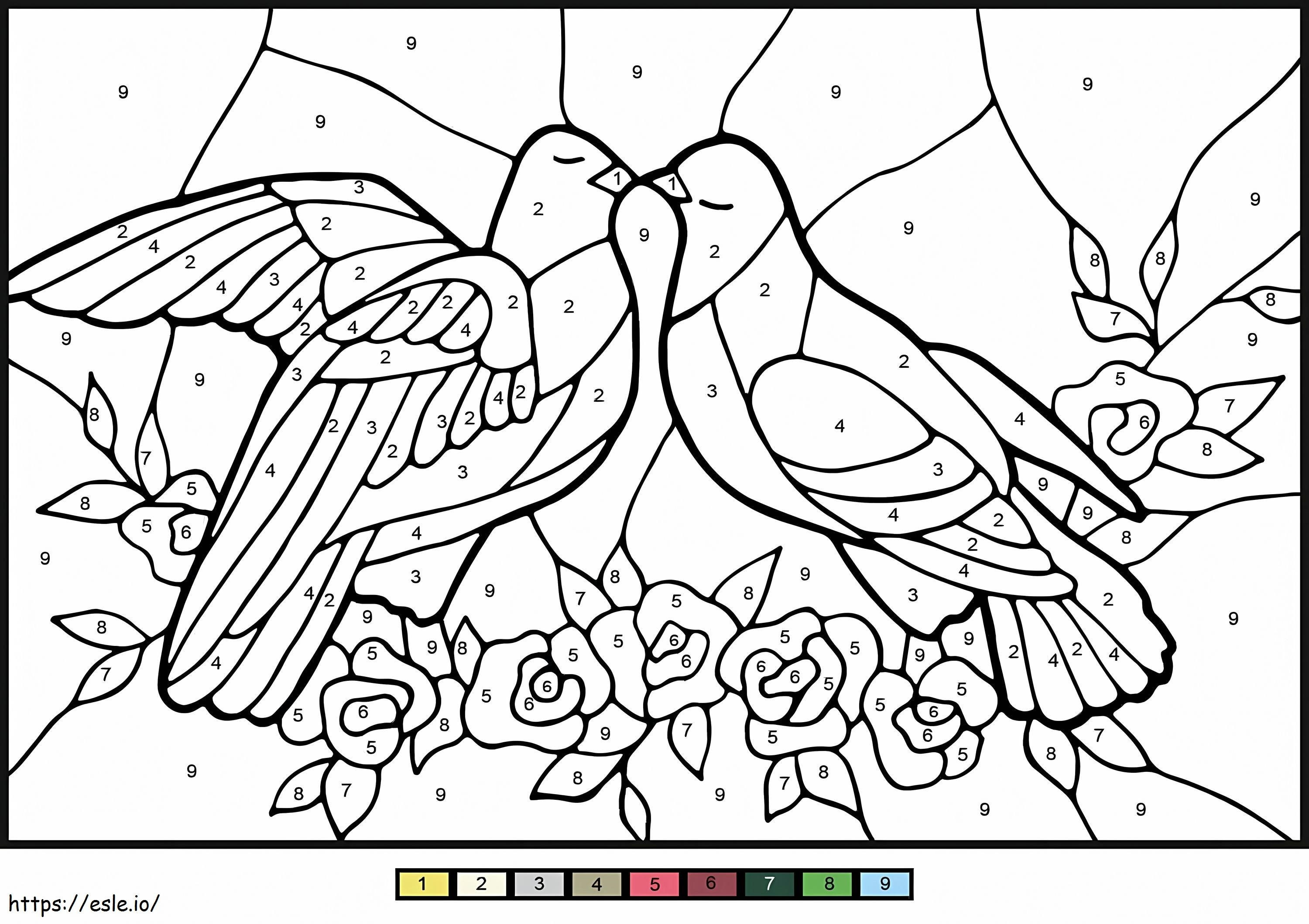 Tauben färben nach Zahlen ausmalbilder