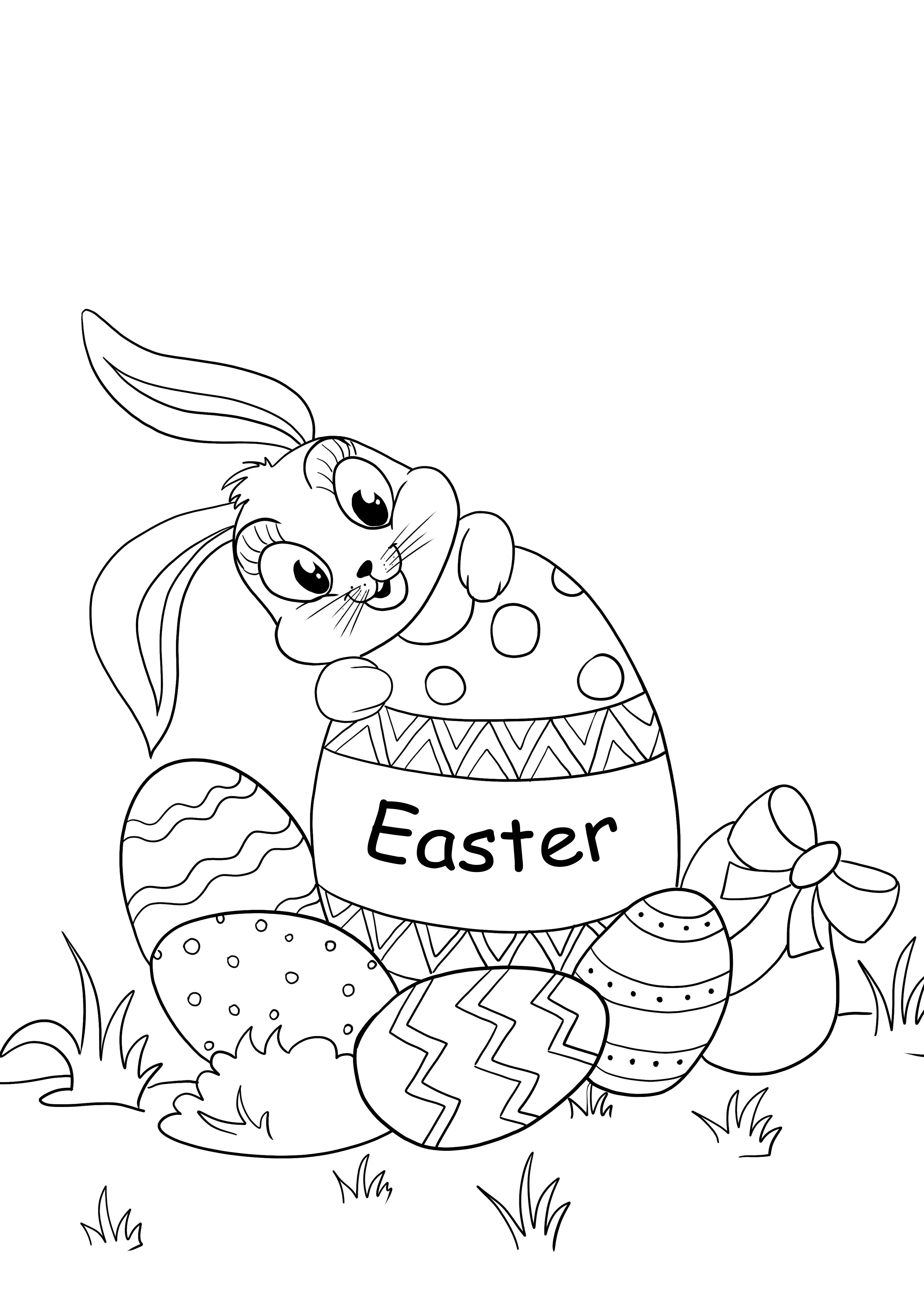 Super cute Easter bunny and eggs coloring and free printing image