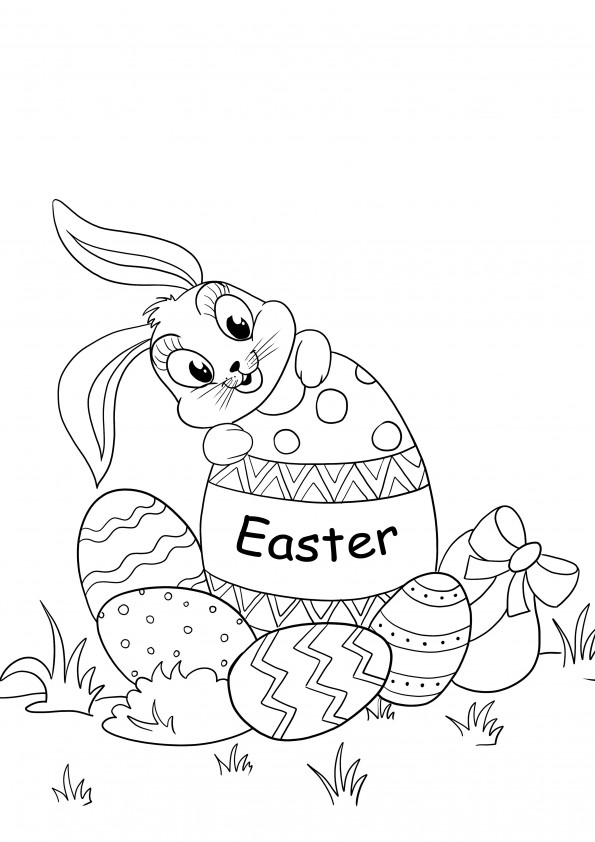 Super cute Easter bunny and eggs coloring and free printing image