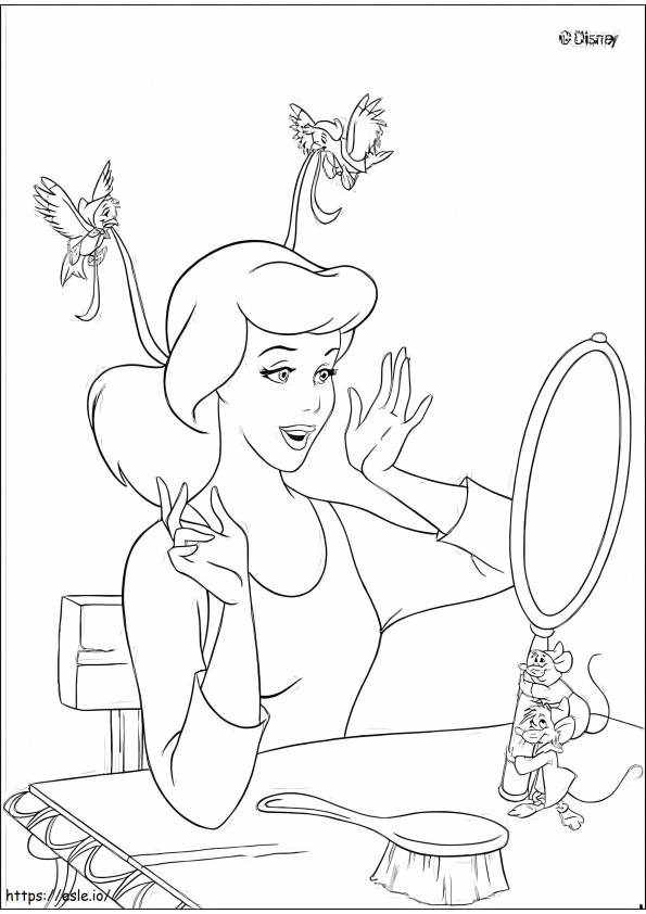 Cinderella Looks In The Mirror coloring page