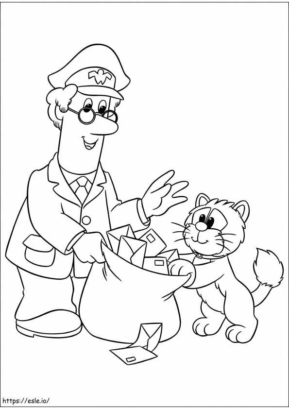Postman And Cute Cat coloring page