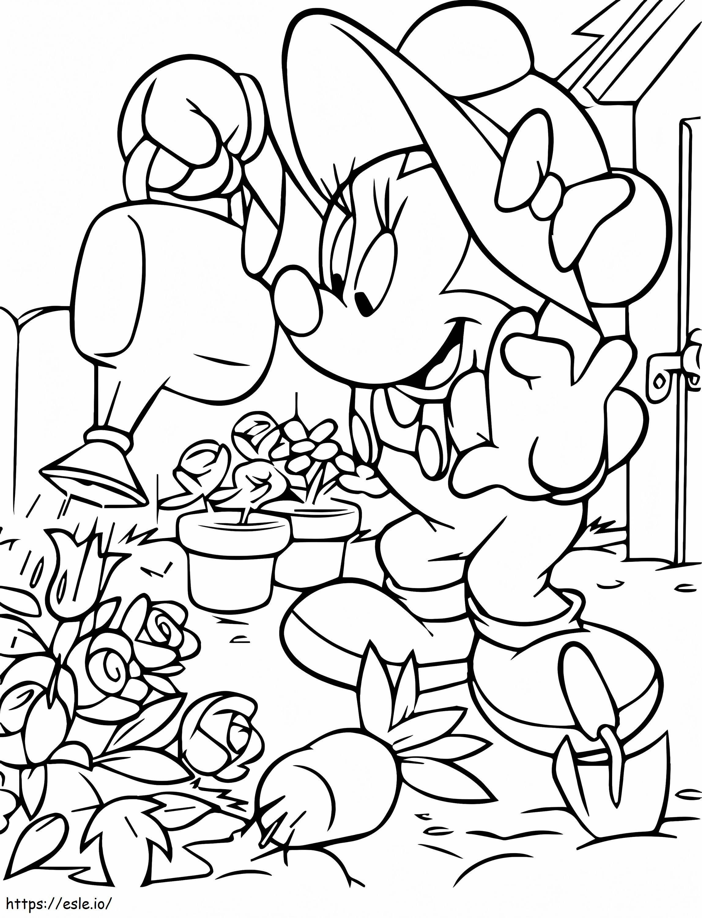 Coloriage Minnie Mouse dans le jardin à imprimer dessin