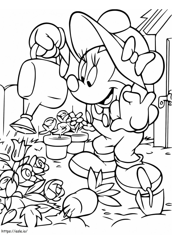 Coloriage Minnie Mouse dans le jardin à imprimer dessin