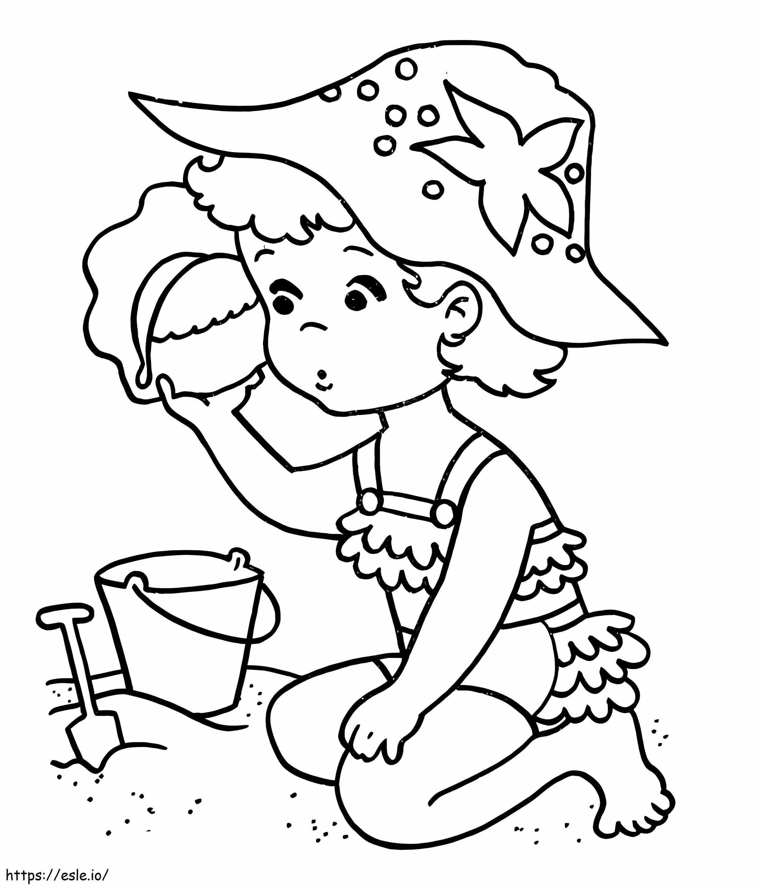 Girl On The Beach coloring page