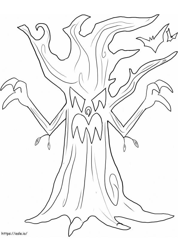Spookachtige boom afdrukbaar kleurplaat