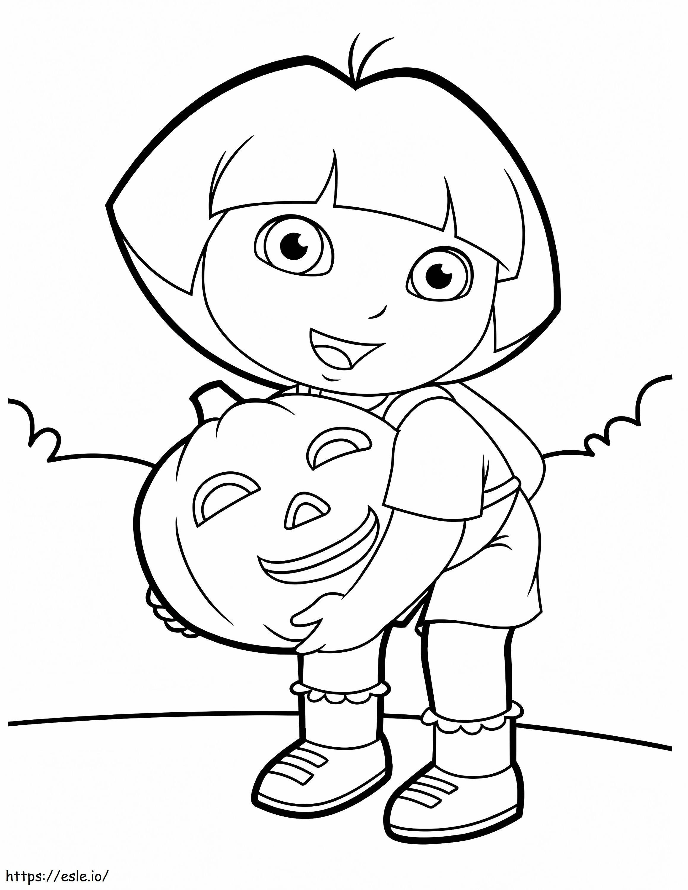 Coloriage Dora et citrouille à imprimer dessin