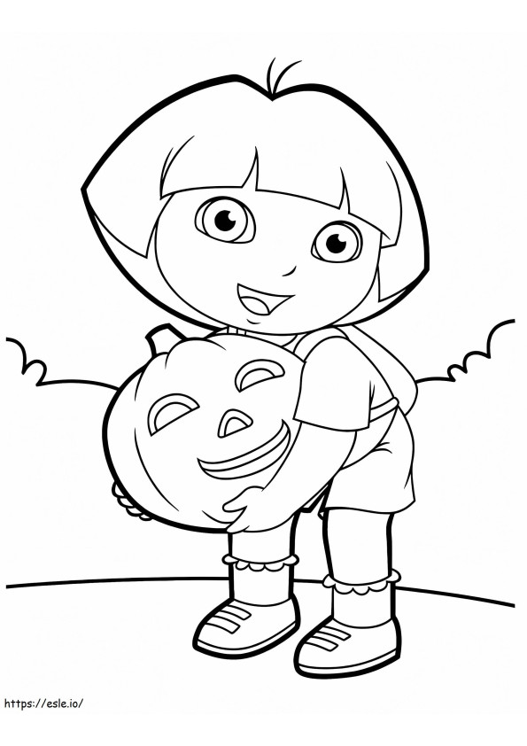 Coloriage Dora et citrouille à imprimer dessin