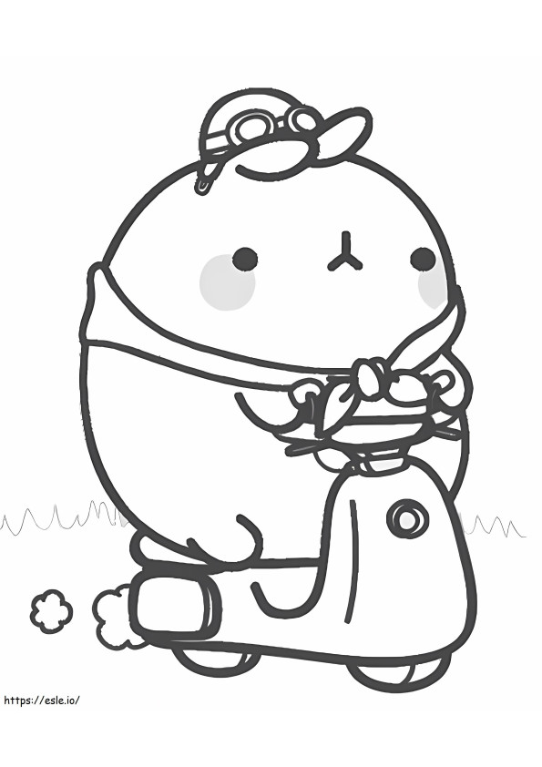 Molang On Motobike coloring page