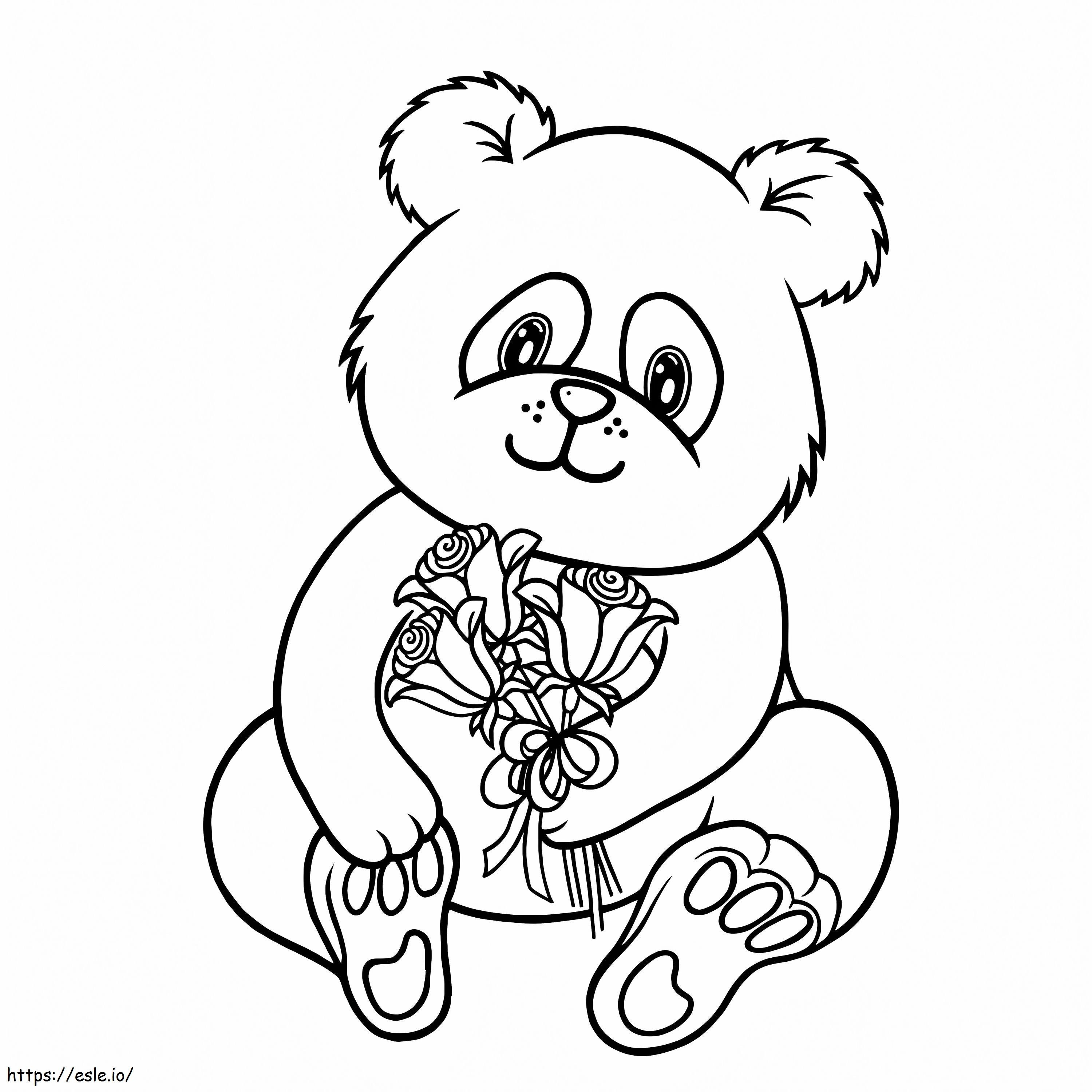 Panda Con Bouquet Di Fiori Da Colorare: Disegno Gratuito Da Stampare