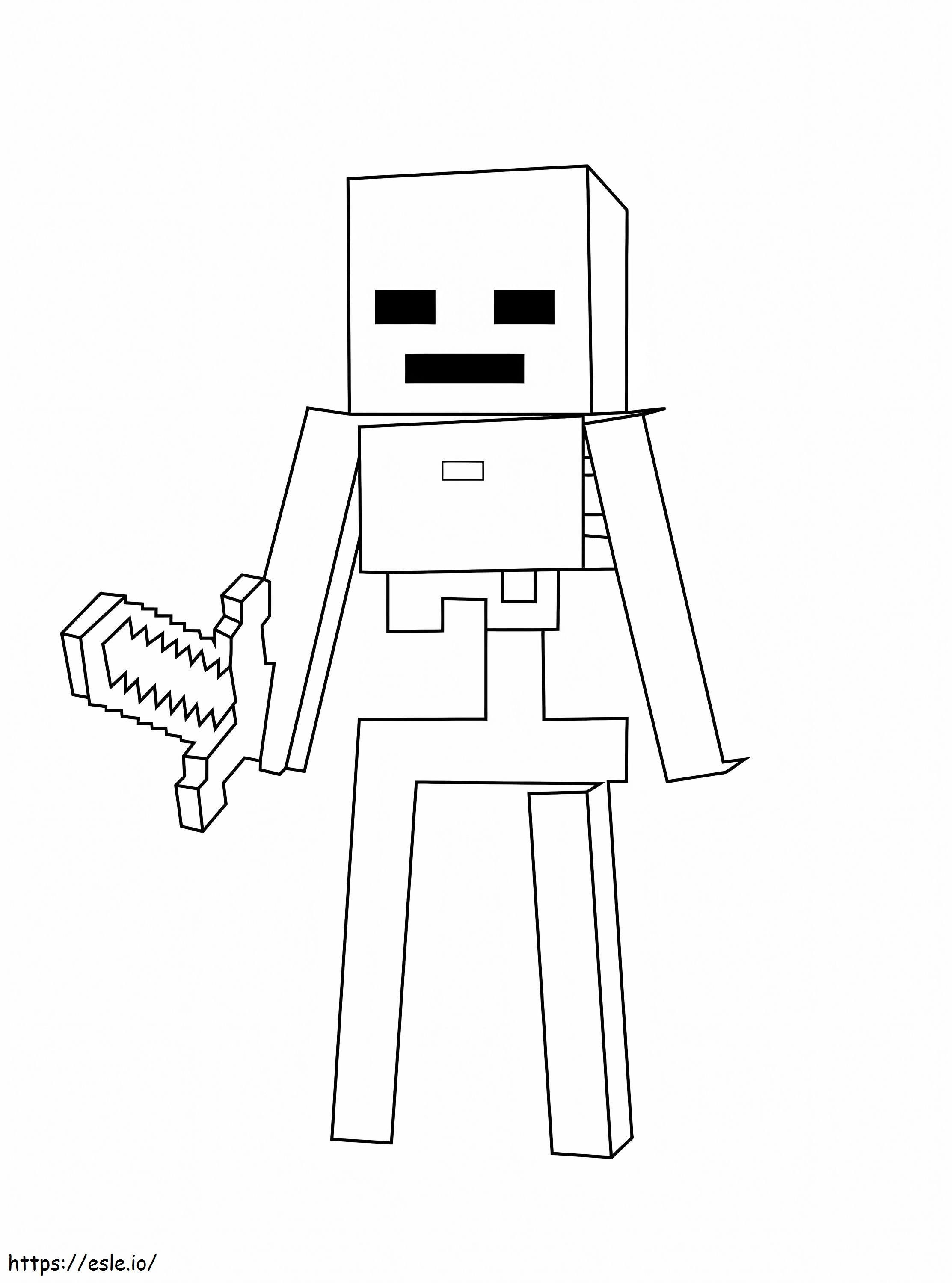 Esqueleto de Minecraft con espada para colorear