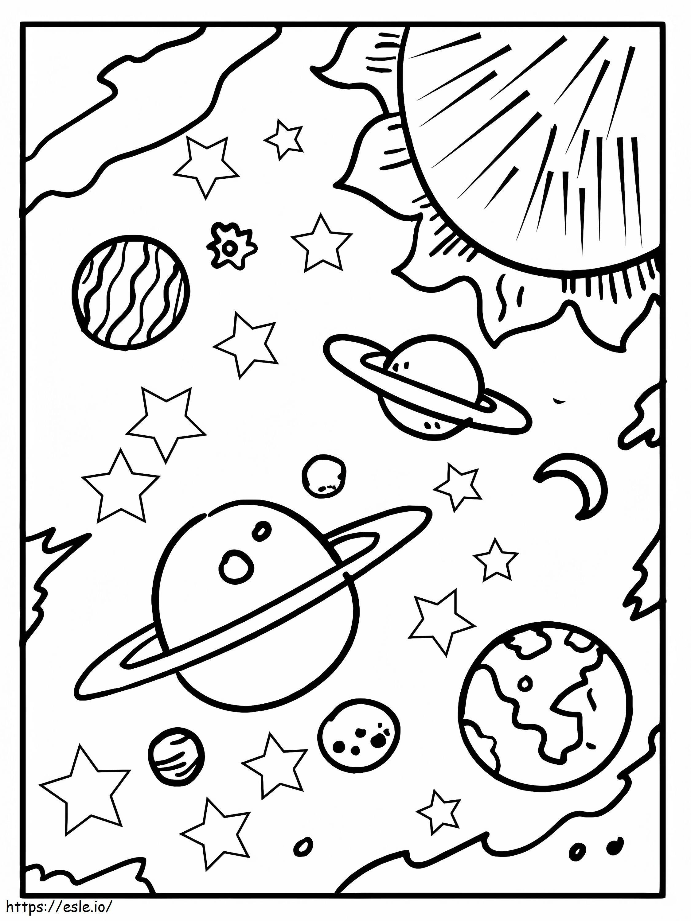 Planetas e estrelas para colorir