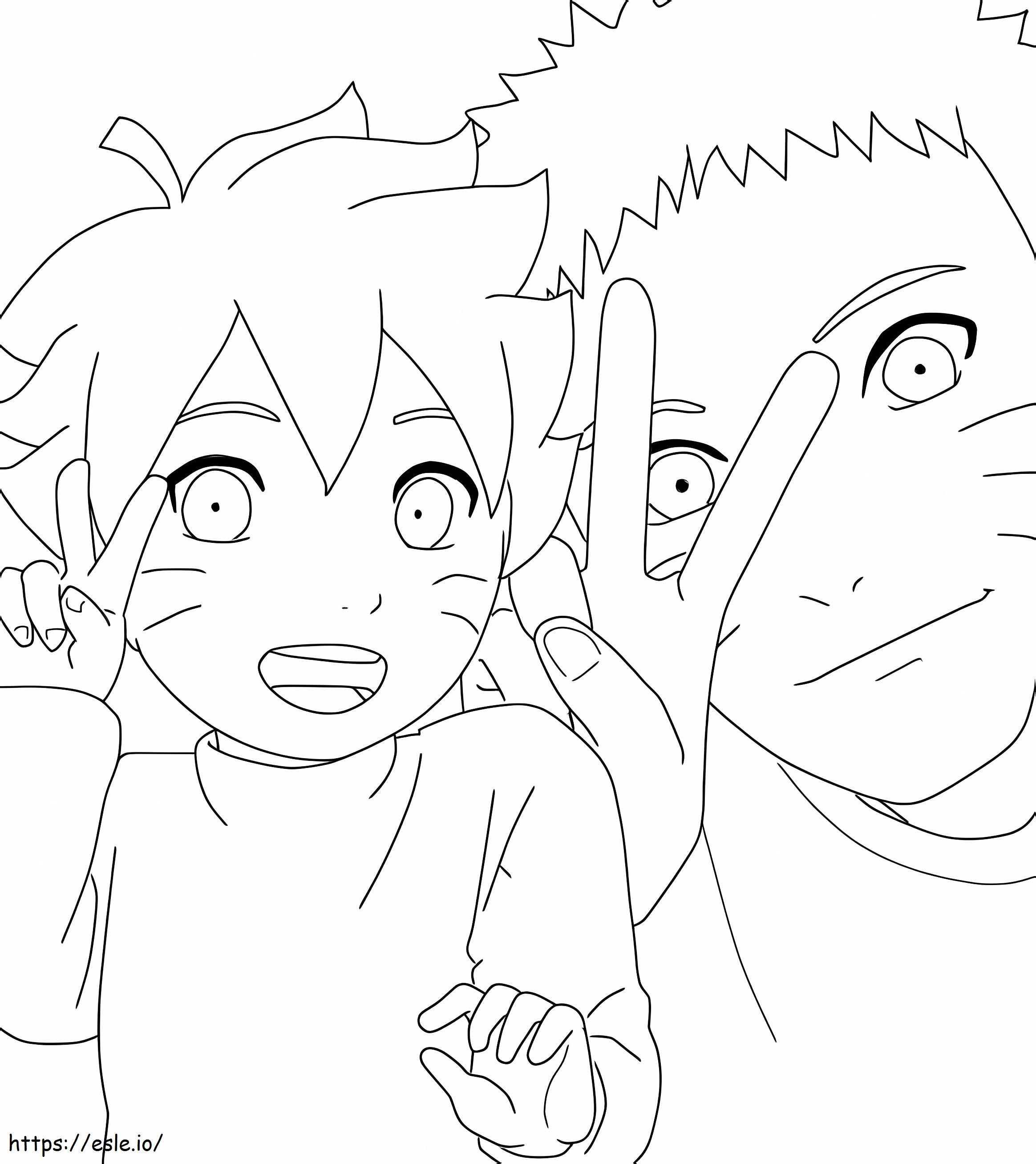 Pikku Boruto ja Naruto värityskuva