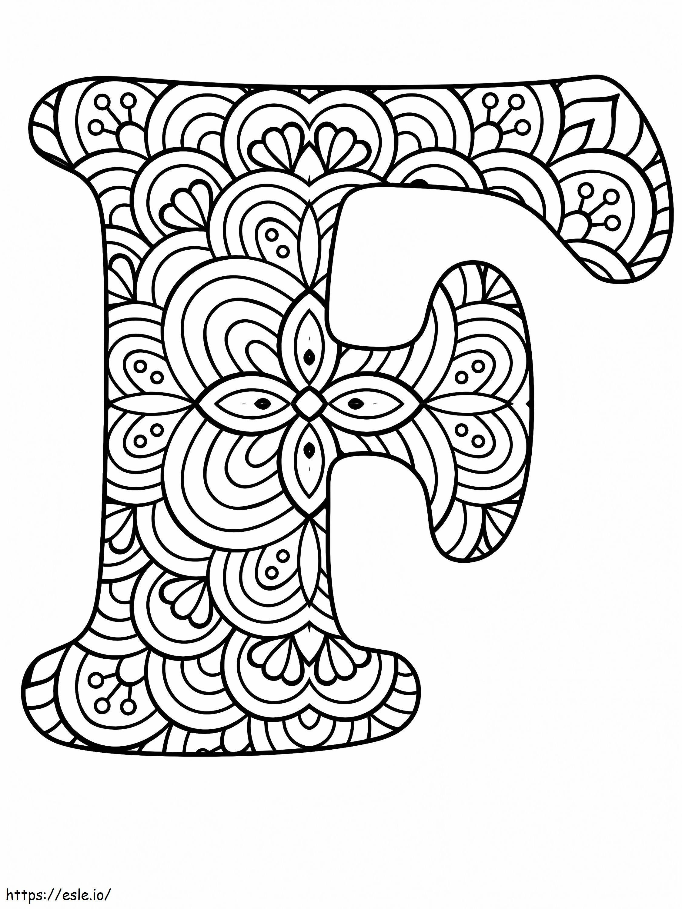 Letra F Mandala Alfabeto para colorir