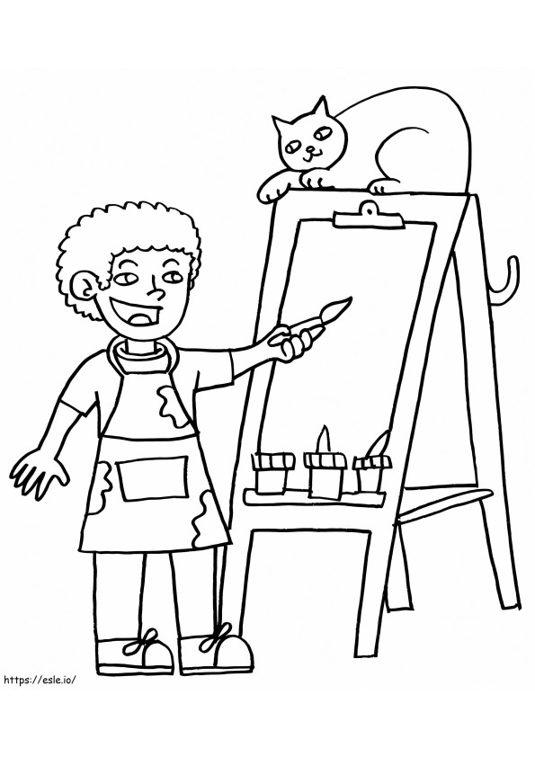 アーティストと猫 ぬりえ - 塗り絵