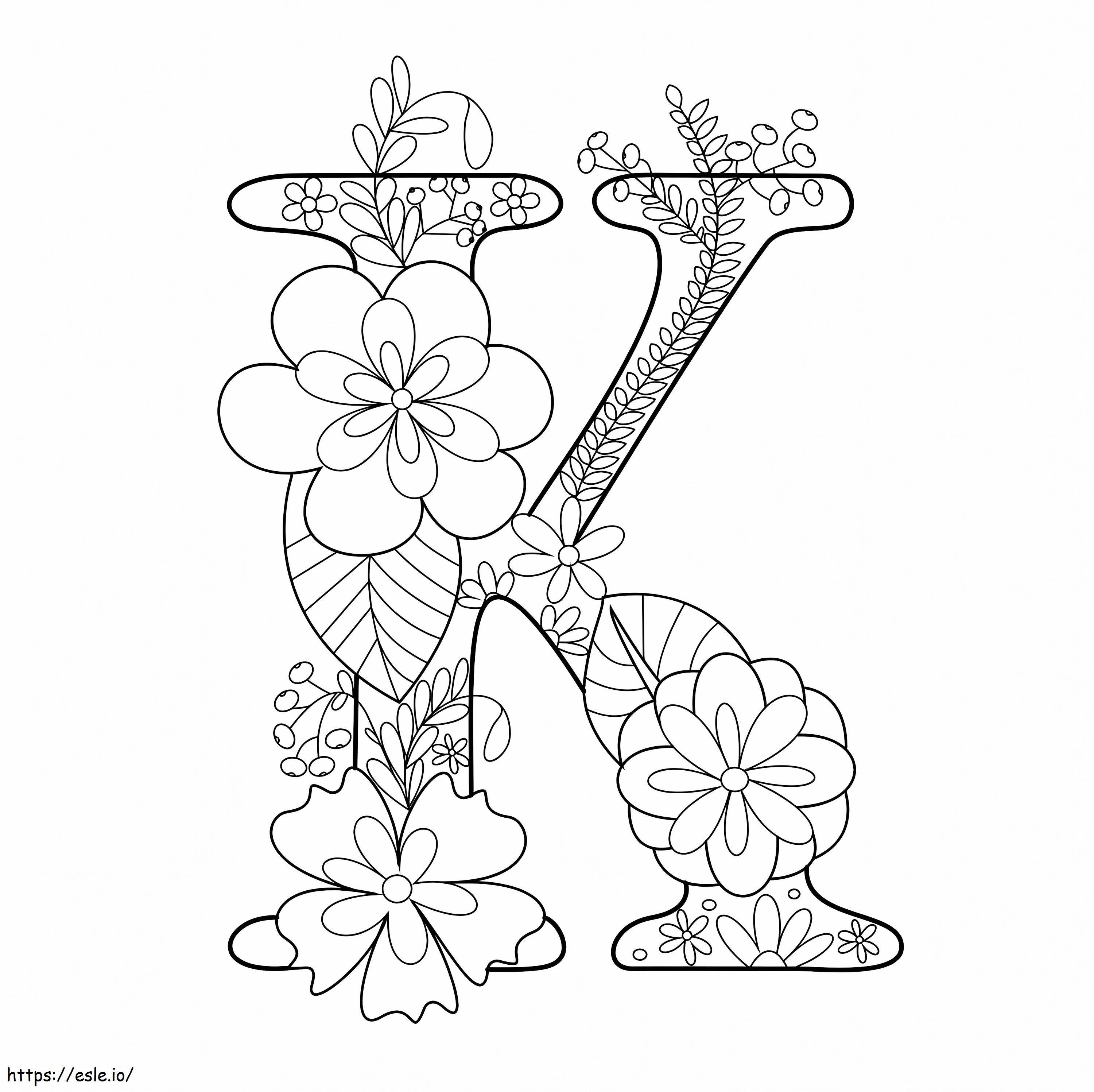 Letter K With Flower coloring page