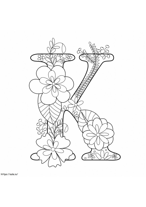 K-kirjain ja kukka värityskuva