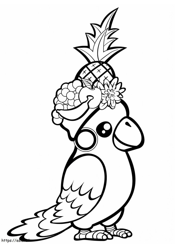 Coloriage Perroquet avec chapeau de fruits à imprimer dessin