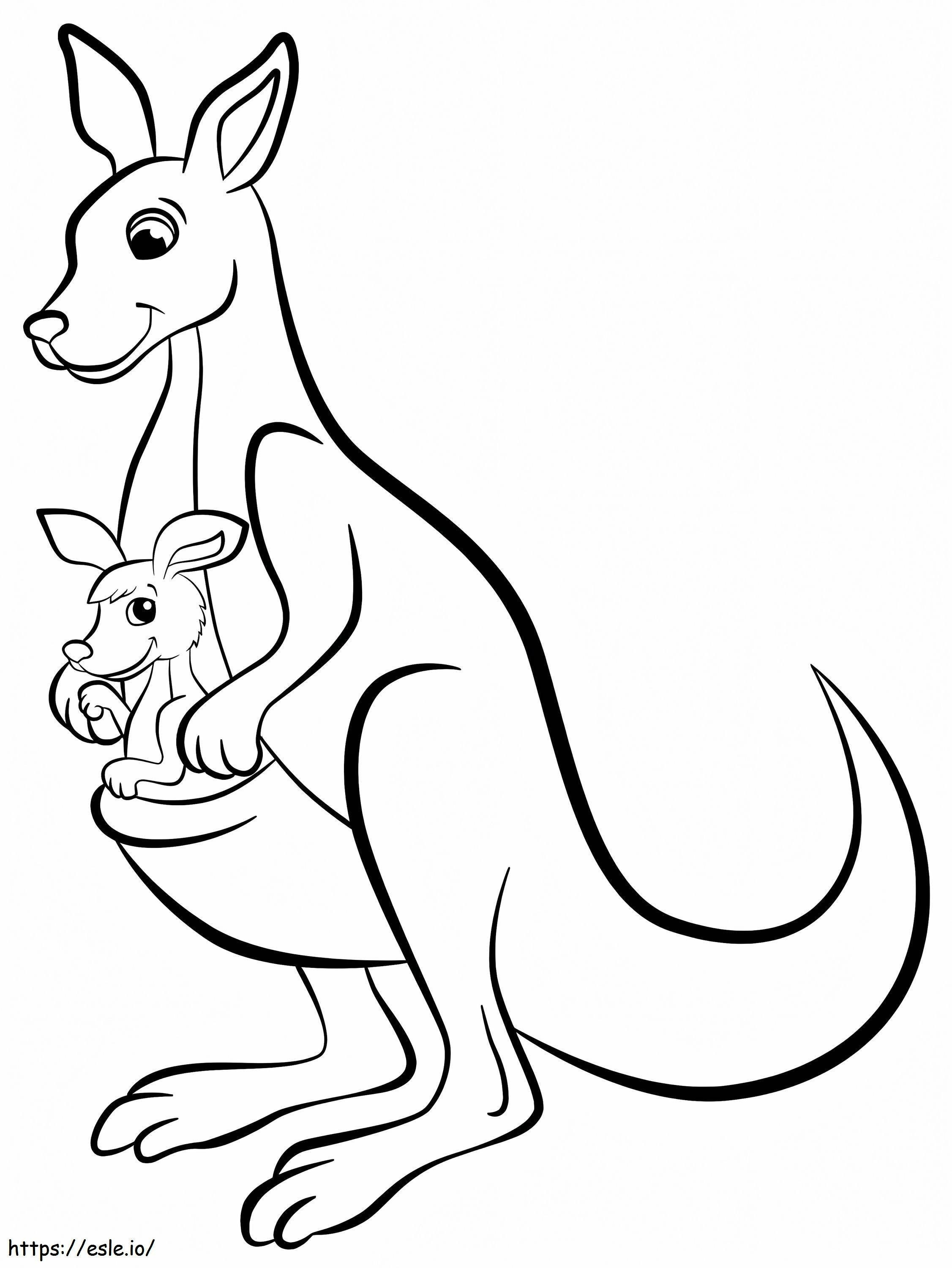 Yksinkertainen äiti ja vauva kenguru värityskuva