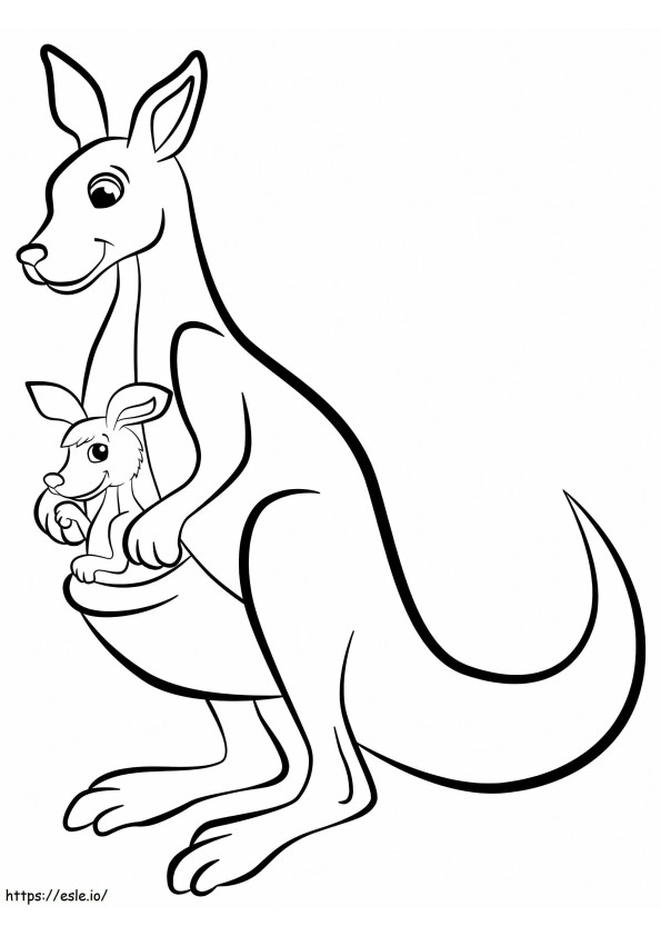 シンプルなカンガルーの母親と赤ちゃん ぬりえ - 塗り絵