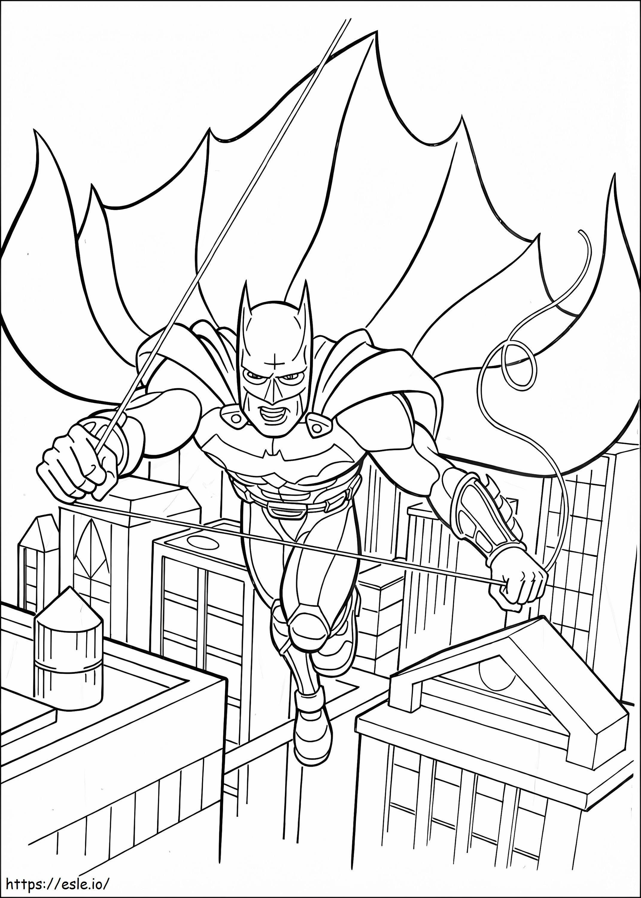 Batman volando en la ciudad para colorear