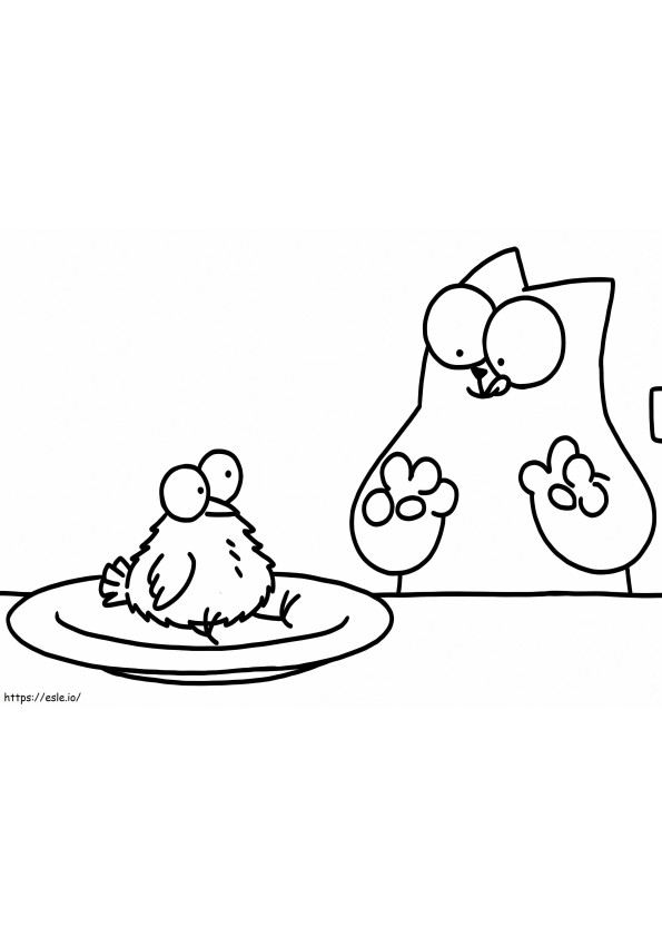シモンズの猫と鳥 ぬりえ - 塗り絵