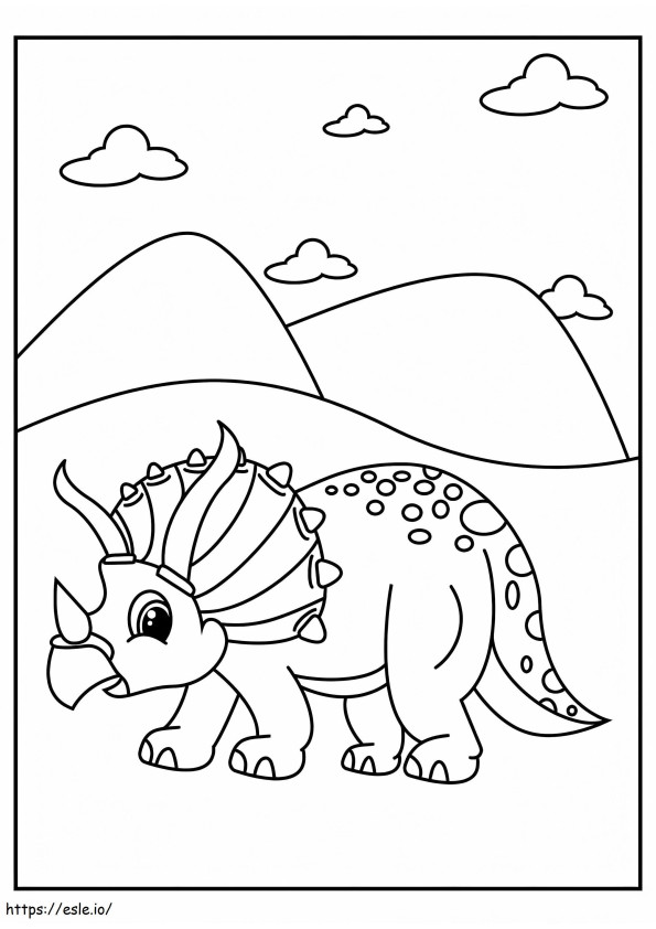 Micul Triceratop pe jos de colorat