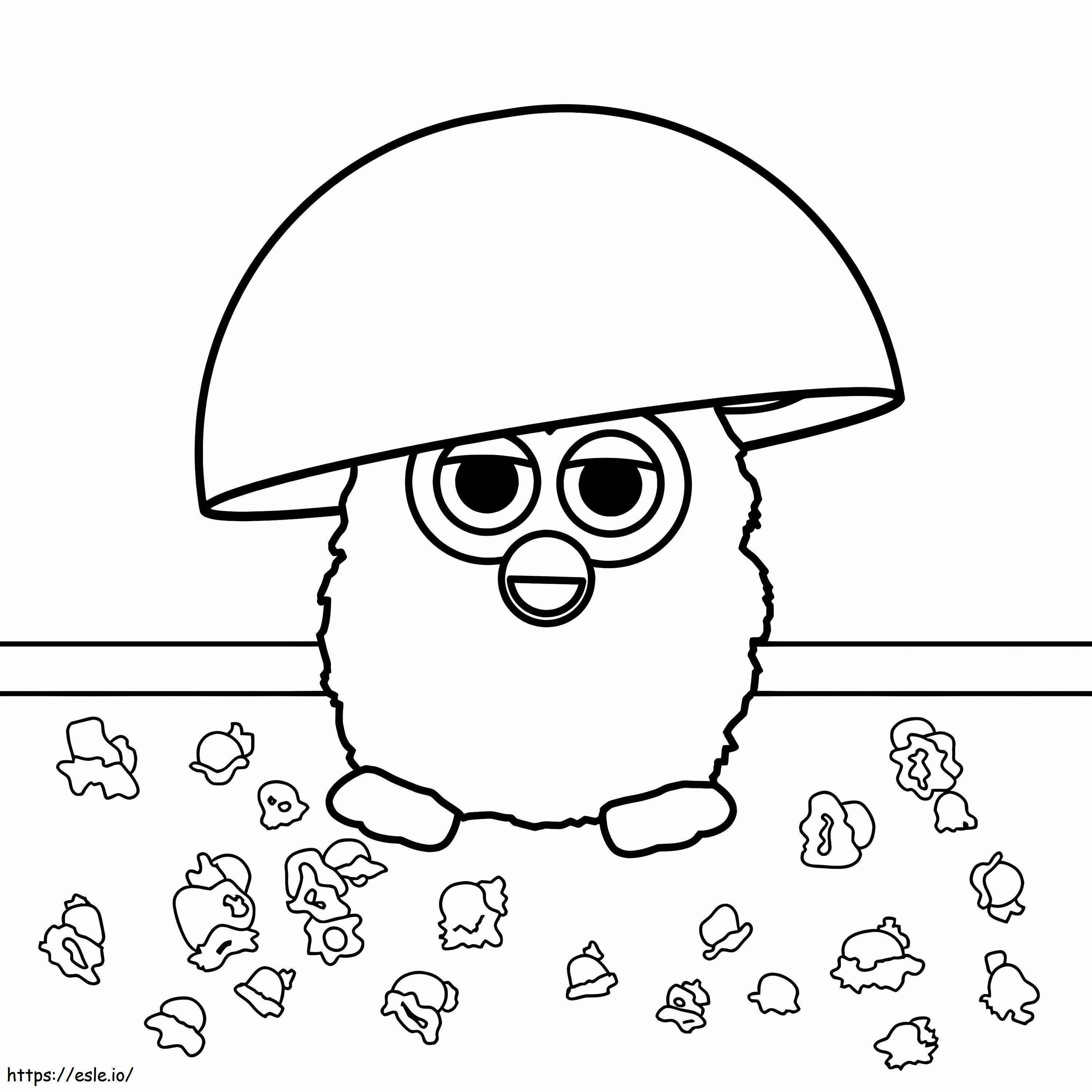 Coloriage Furby avec du pop-corn à imprimer dessin