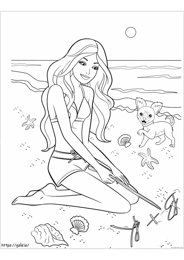 バービーとビーチの犬 ぬりえ - 塗り絵