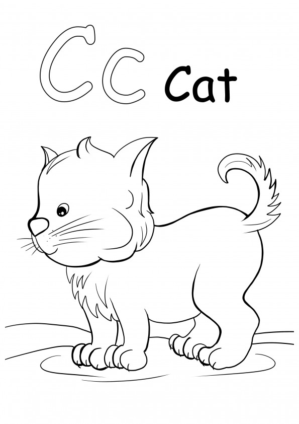 C is for cat coloring sheet for free printing