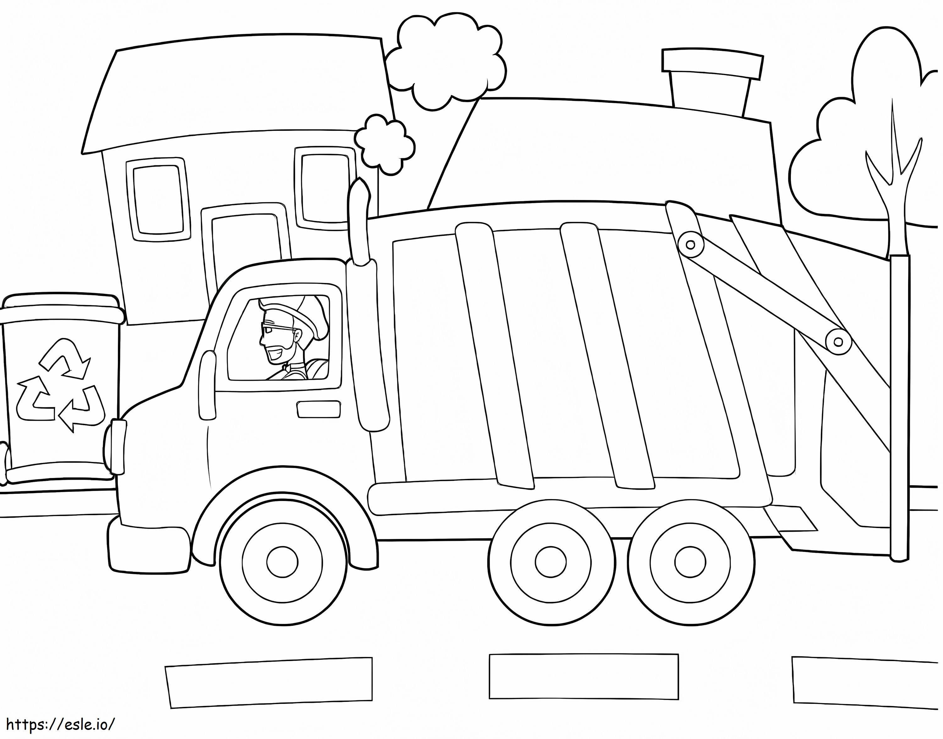 Blippi alla guida di un camion della spazzatura da colorare