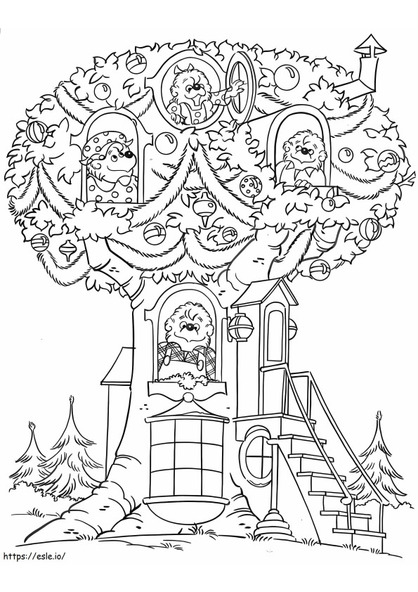 Coloriage Ours Berenstain dans la cabane dans les arbres à imprimer dessin
