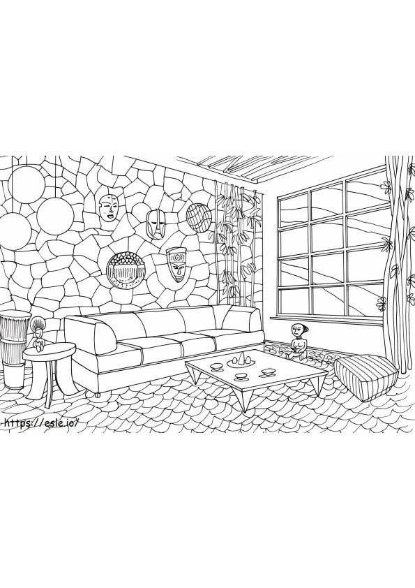 1540957364 Living Room In African Style coloring page