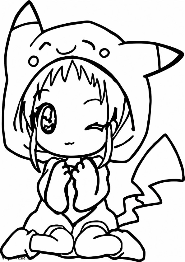 Fată cu pălărie Pikachu de colorat