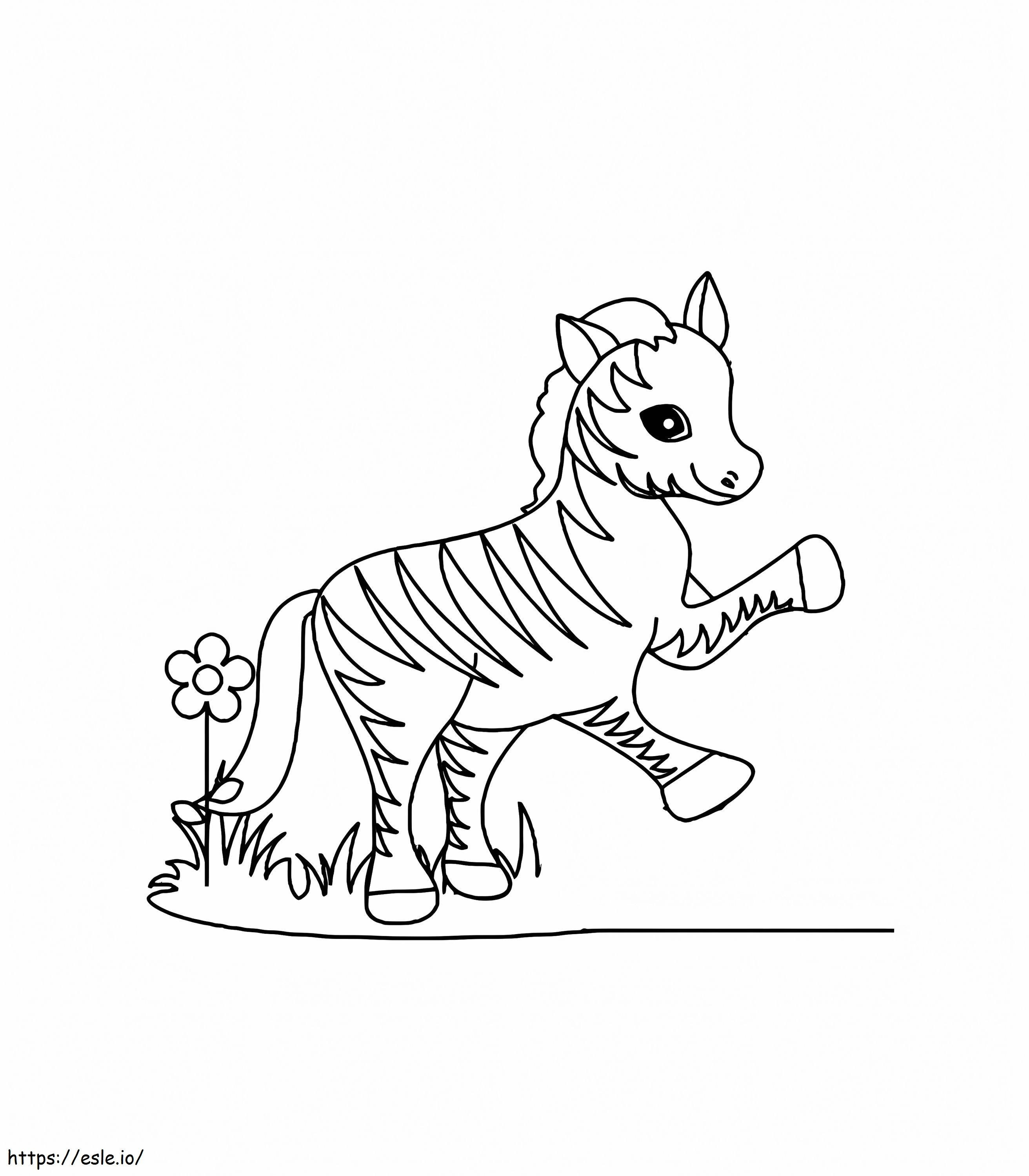 Zebra Dengan Bunga Dan Rumput Gambar Mewarnai