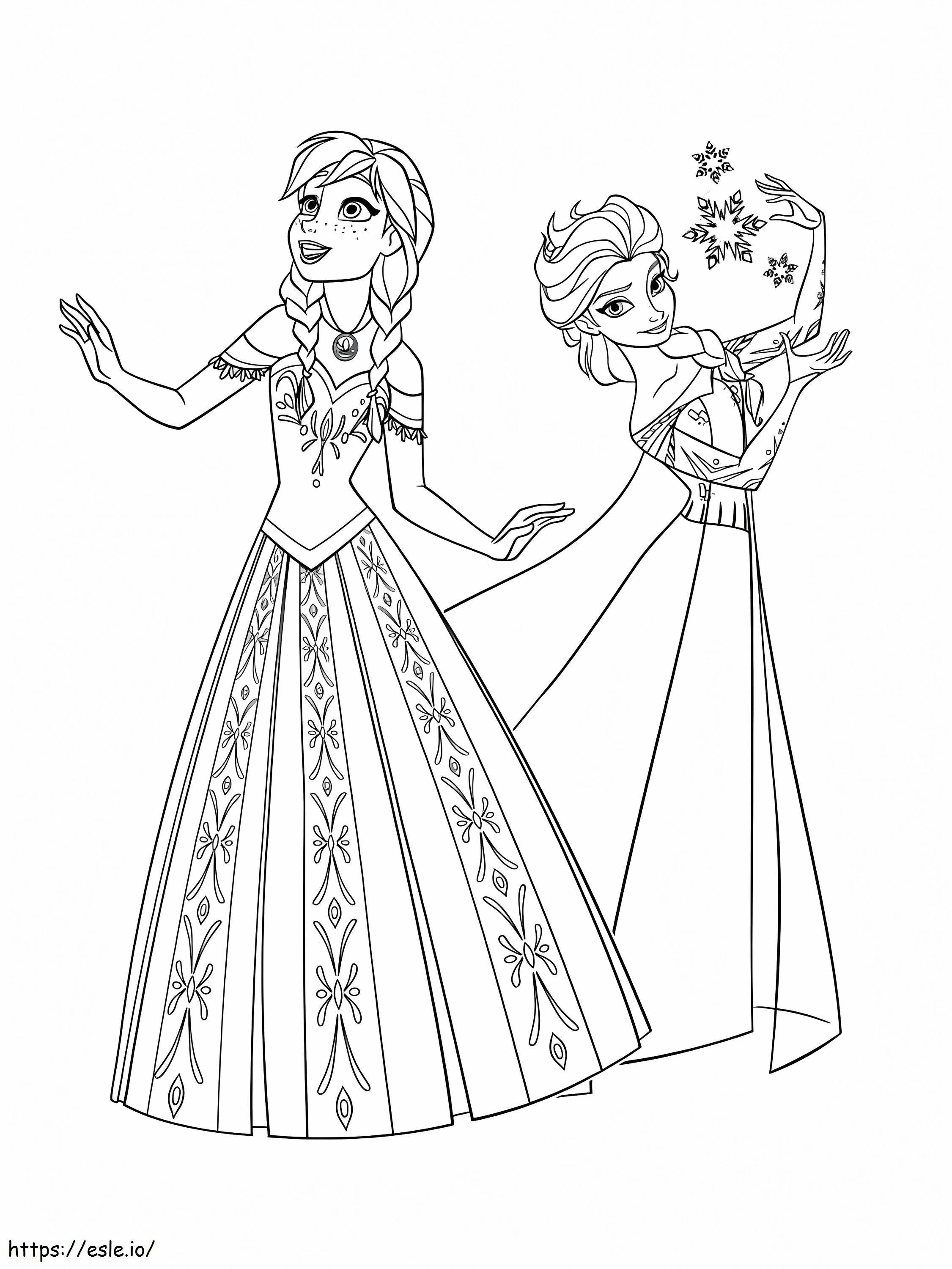 Kaunis Anna ja Elsa värityskuva