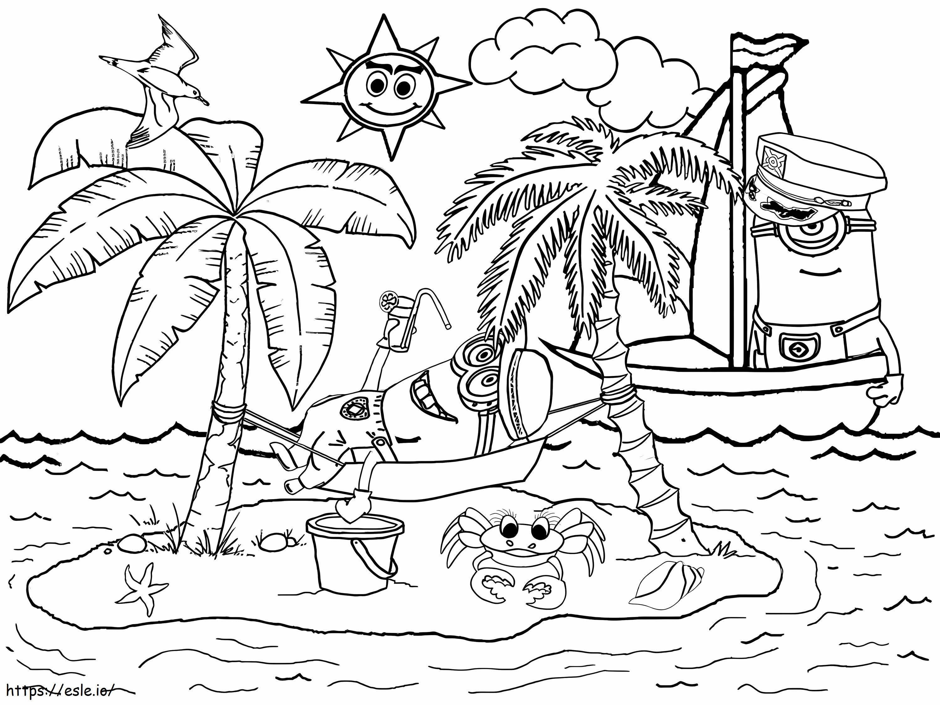 Minions On The Beach coloring page
