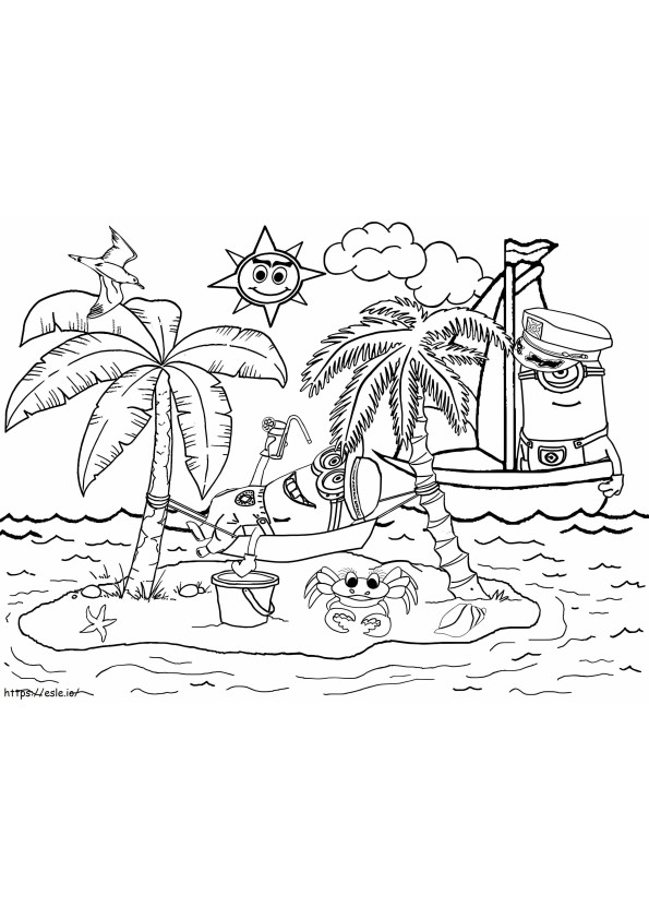 Minions On The Beach coloring page