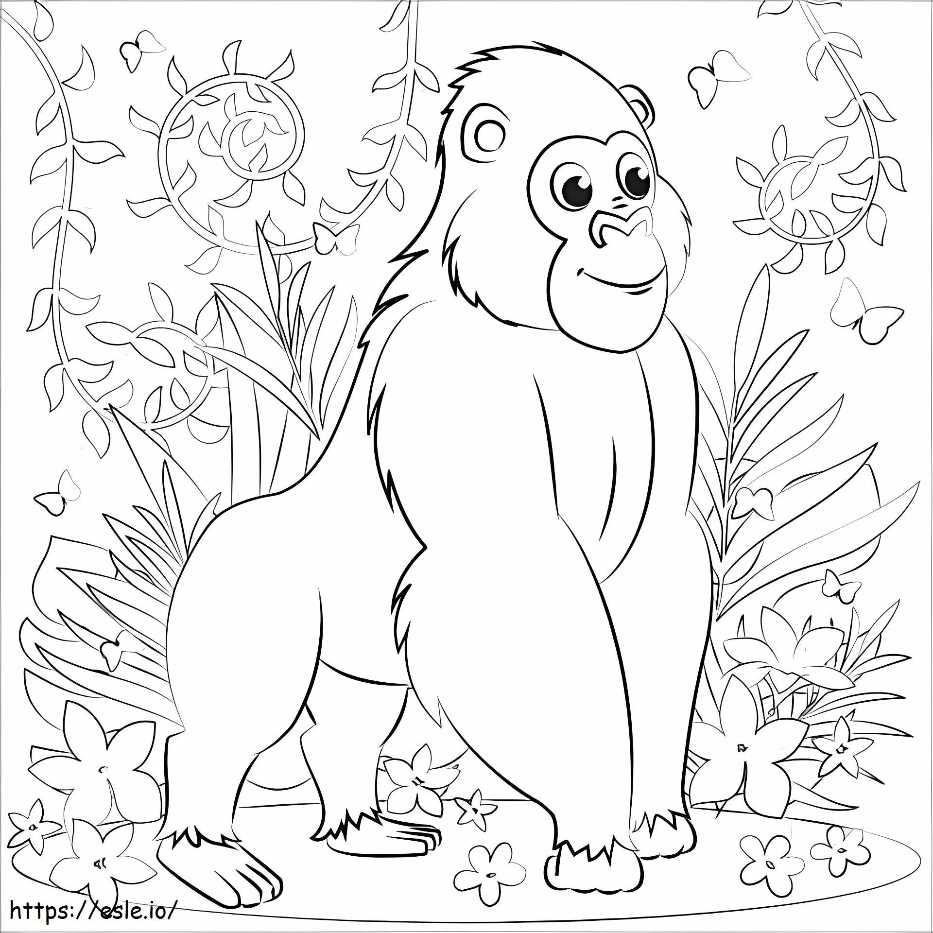 Pequeno gorila sorrindo para colorir