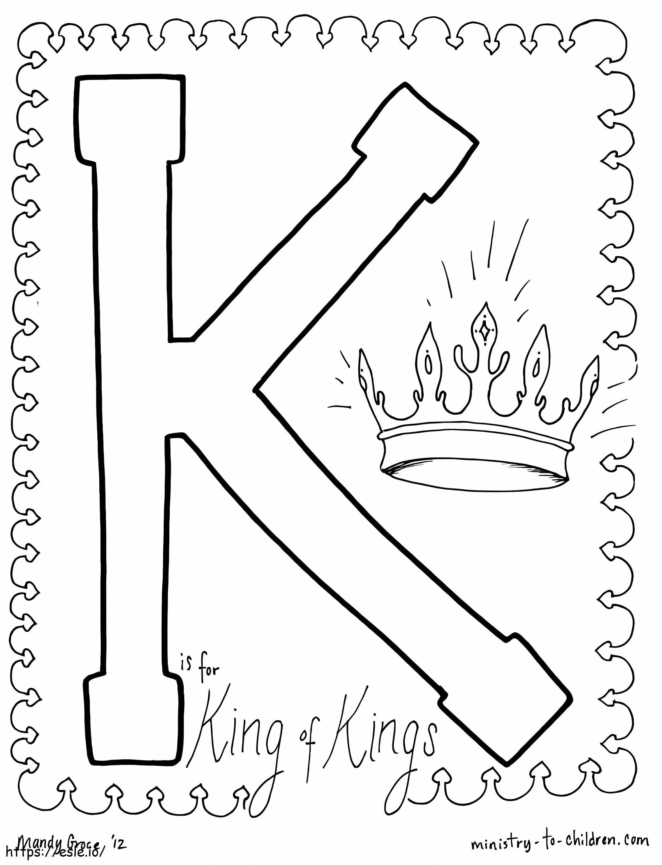 K is voor Koning der Koningen kleurplaat kleurplaat