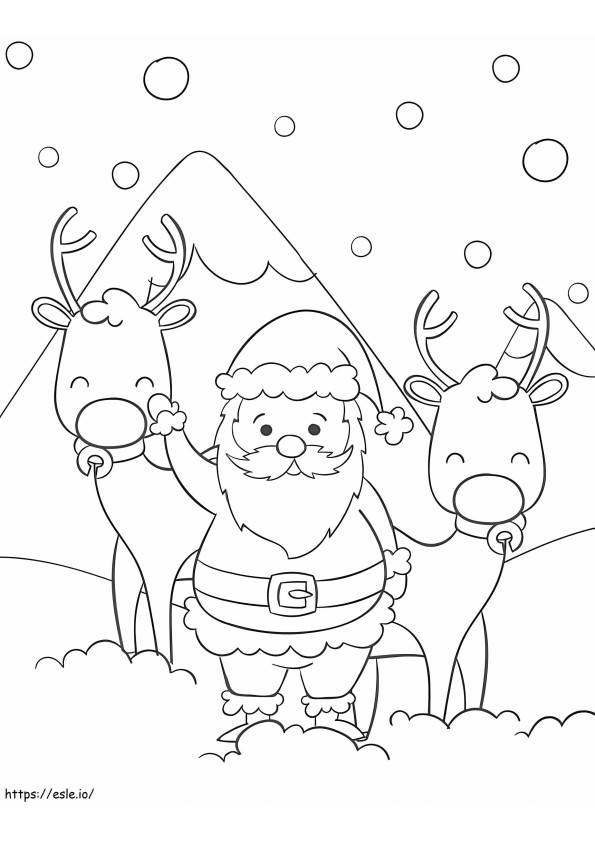 Moș Crăciun și doi reni de colorat