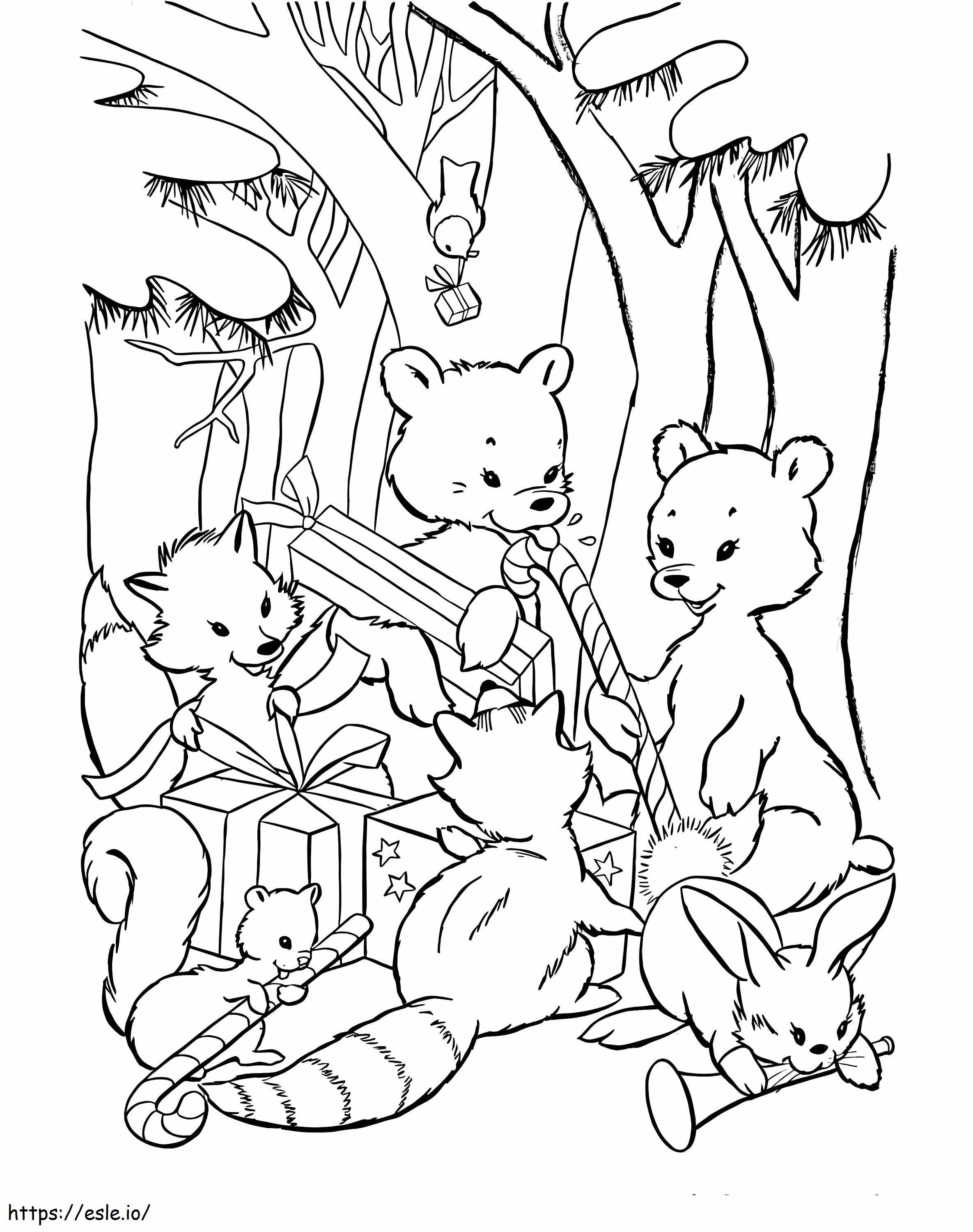 Animals On Christmas coloring page