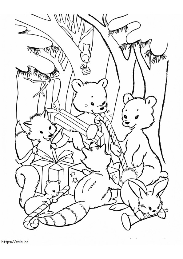 Animals On Christmas coloring page