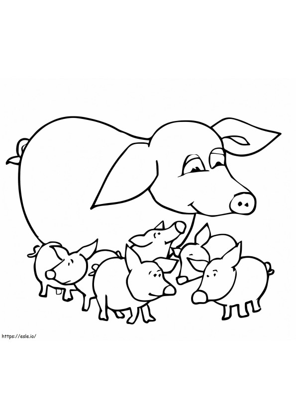 Coloriage Bébés cochons et mère à imprimer dessin