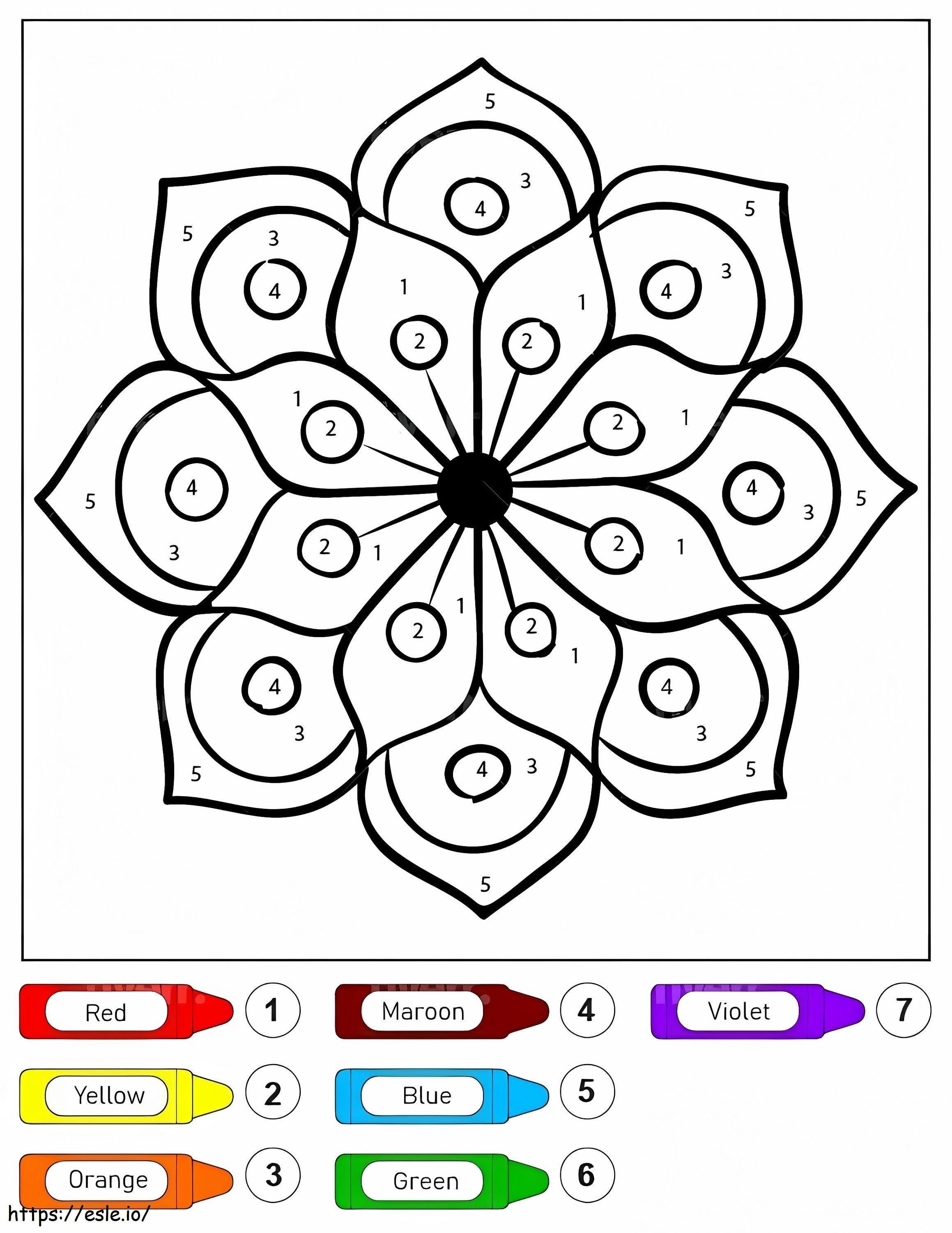 Mandala de desenho de flores para crianças, cor por número para colorir