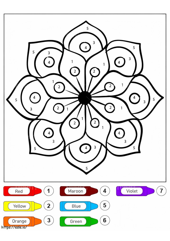 Bloemtekening Mandala voor kinderen Kleur op nummer kleurplaat