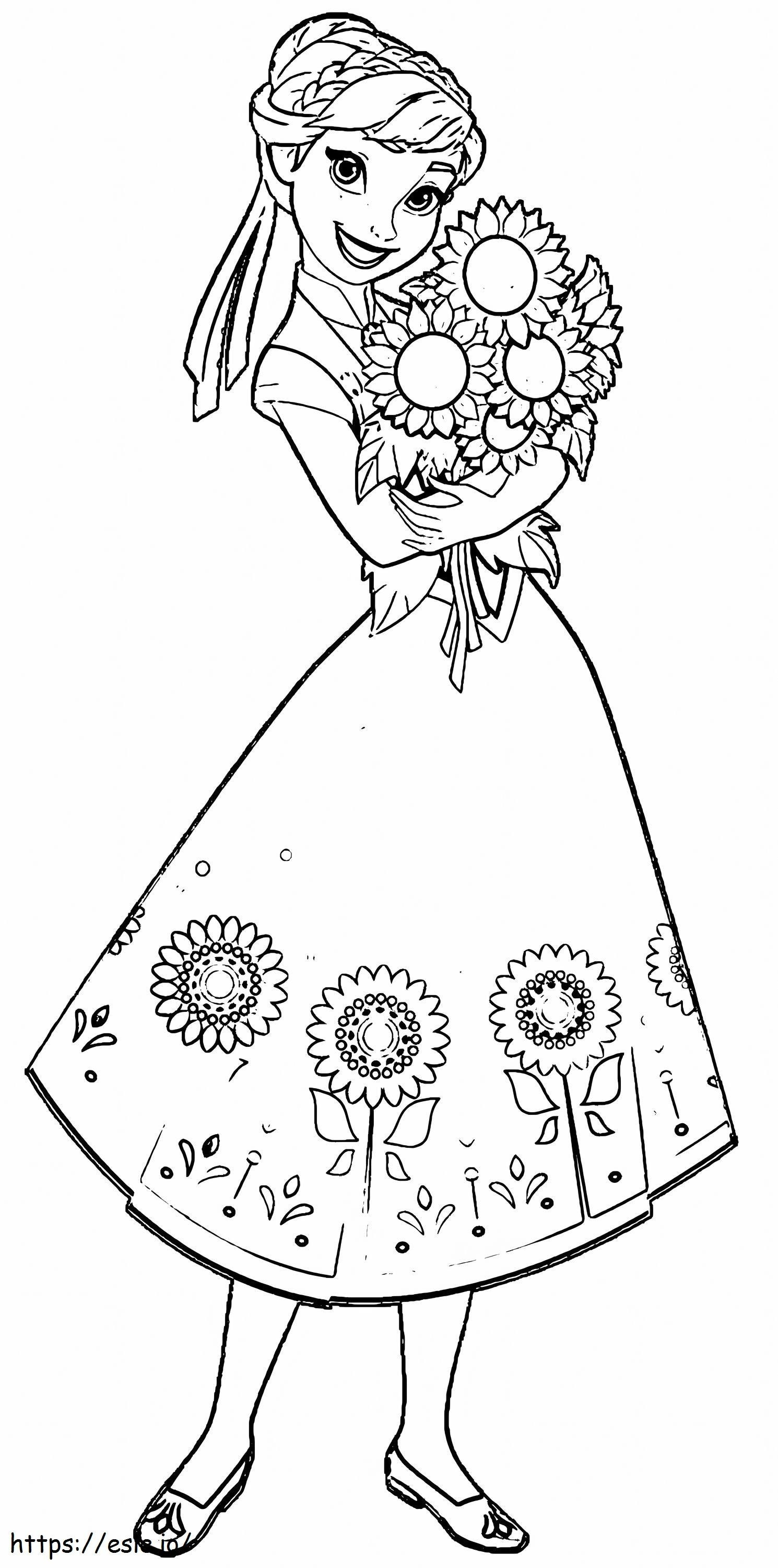 Anna mit einem wunderschönen Blumenstrauß ausmalbilder