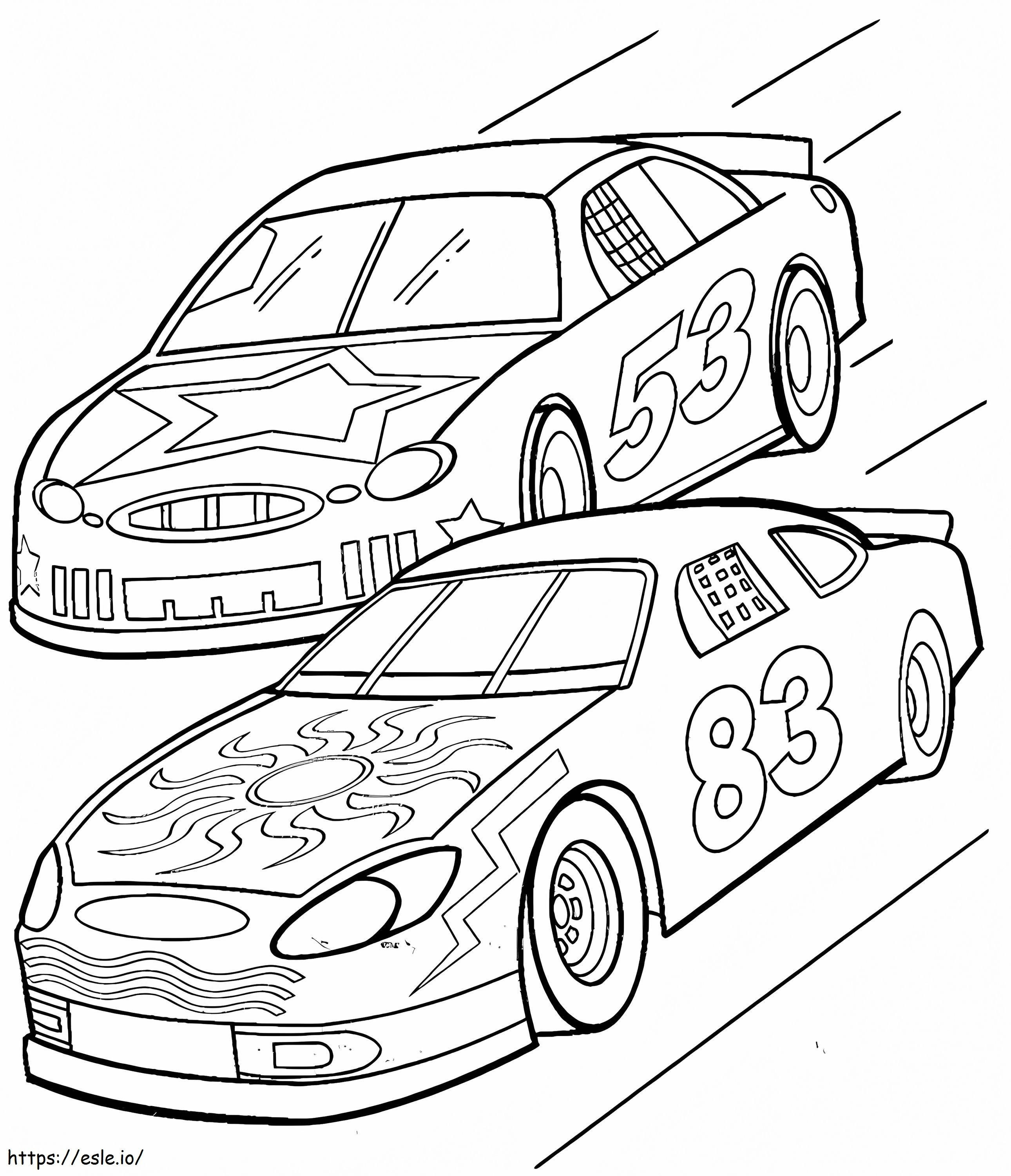 Dos coches de carreras para colorear