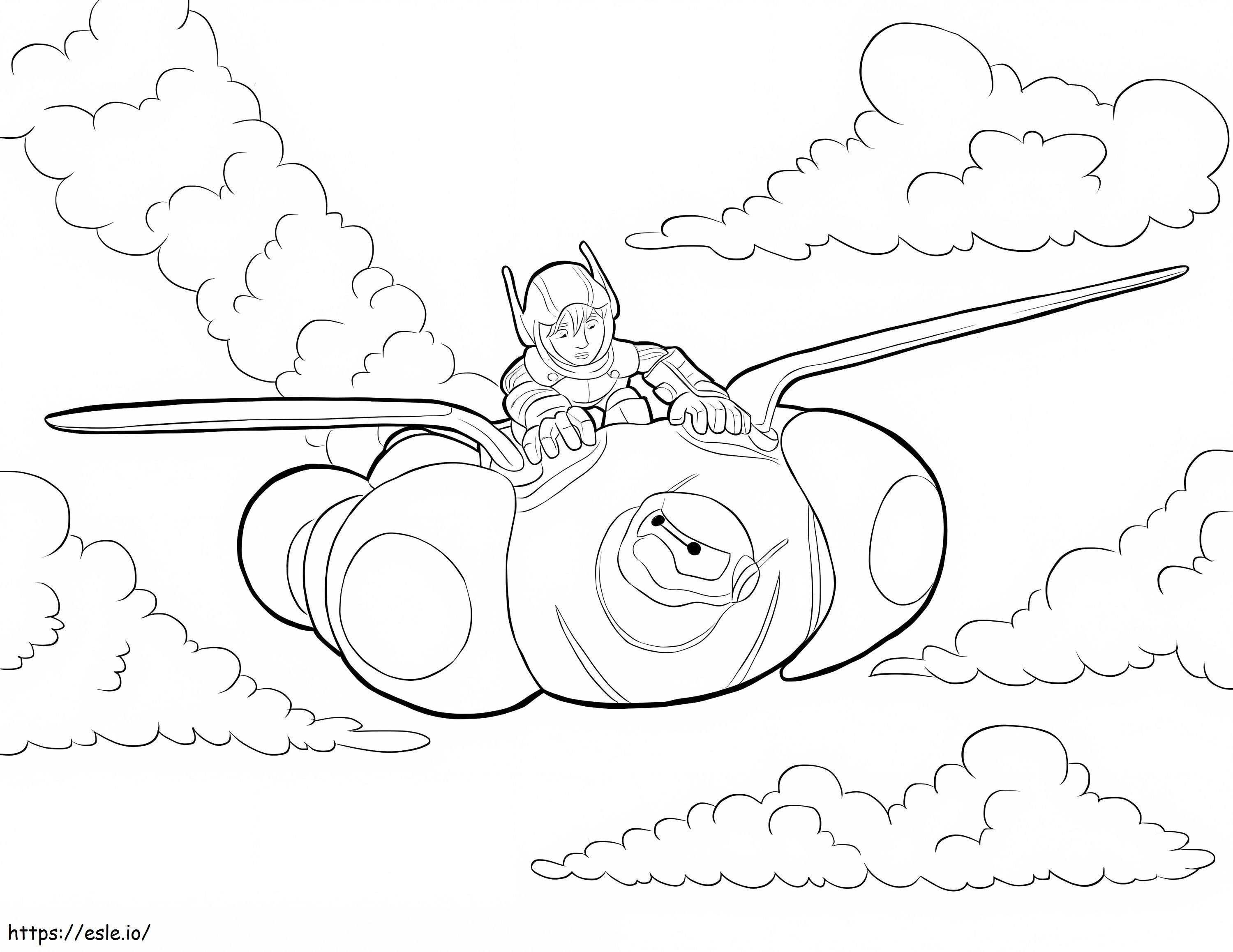 Baymax And Flying Hiro coloring page