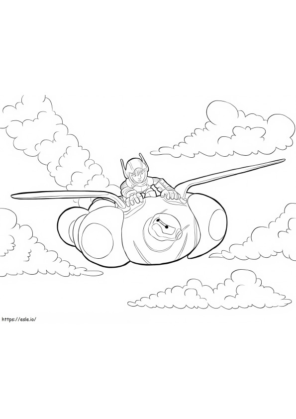 Baymax And Flying Hiro coloring page